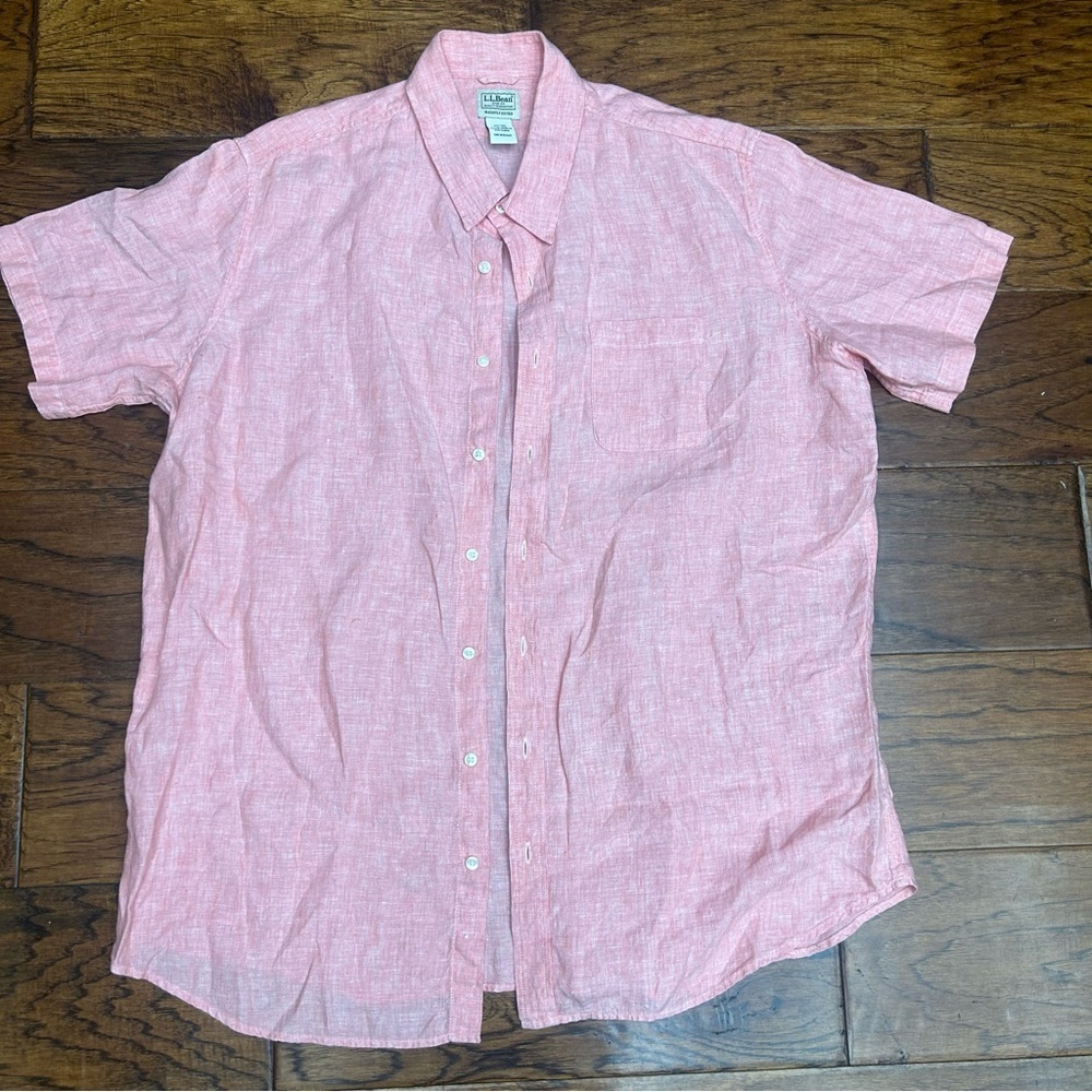 L.L. Bean linen‎ Red Casual Button Down Shirt